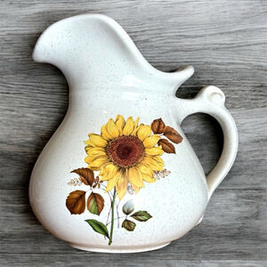 Sunflower Pitcher Pottery Vase Planter Cream Colored and Speckled, Unmarked